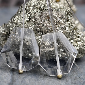 Faceted Rock Crystal Earrings in Sterling Silver and 18k Yellow Gold Handmade