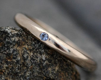 Gold Stacking Ring with Flush Set Yogo Gulch Sapphire- 18k Recycled White, Yellow, or Rose Gold- Made to Order Handmade