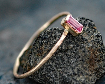 Coloured Gemstone Baguette in Recycled 14k Rose, White, Or Yellow Gold Ring- Made to Order