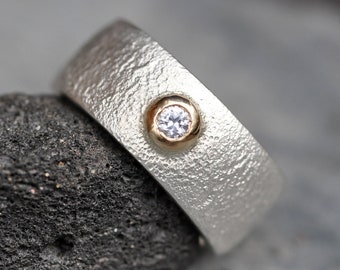 Reticulated Sterling Silver and Yellow Gold Gray-Silver Spinel Ring Made to Order Handmade