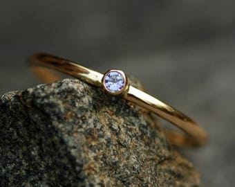 Tanzanite on Thin Solid Recycled 14k Gold Stacking Engagement Ring- Reserved Handmade