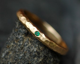 Gold Stacking Ring Wedding Band with Emerald 14k or 18k Recycled Yellow White or Rose Gold