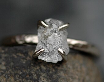 Large Raw Rough Diamond on Recycled Gold Band- Custom Made Rough Uncut Stone Engagement Ring in Recyled 14k or 18k Gold or Platinum