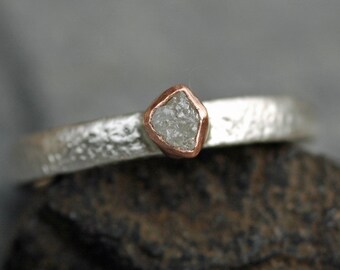 Rose Gold and Reticulated Silver Diamond Ring- Made to order