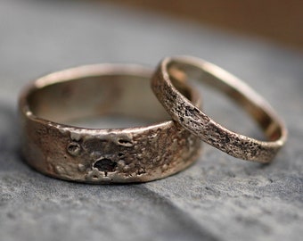 Reticulated Recycled Gold Wedding Band Set- Made to Order Handmade
