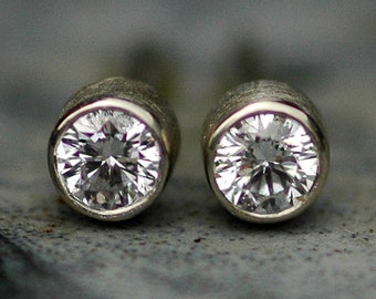 Brilliant Cut VS White Diamonds 2.5mm in 14k Yellow or White Gold with Brushed Finish- Made to Order