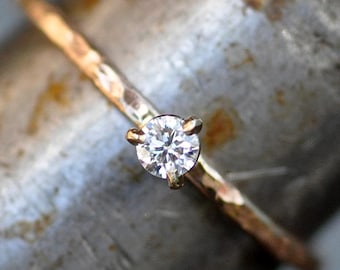 Moissanite on Solid Recycled 14k Yellow Gold Stacking Engagement Ring Size 8.5 Ready To Ship Handmade