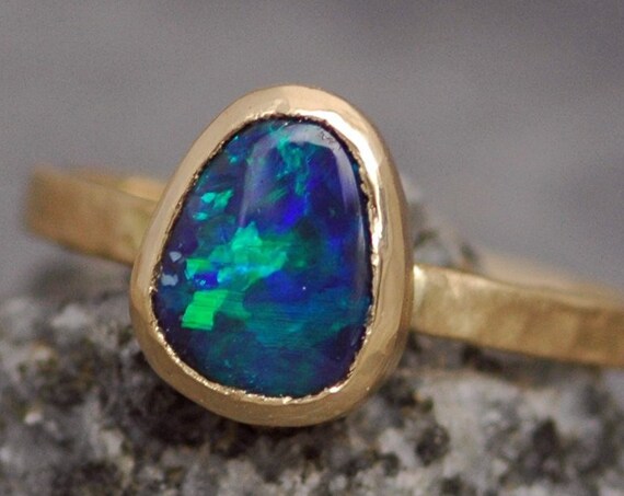 Black Opal in Recycled 14k or 18k Rose, White, or Yellow Gold Ring- Made to Order