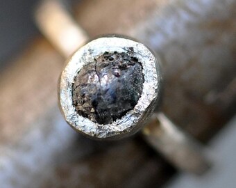 Conflict Free Black Rough Raw Diamond on Recycled Gold Engagement Ring Custom Made Handmade