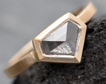 Salt and Pepper Rose Cut Geometric Diamond in  Recycled 14k 18k Gold Ring- Custom Made to Order Engagement Ring Handmade