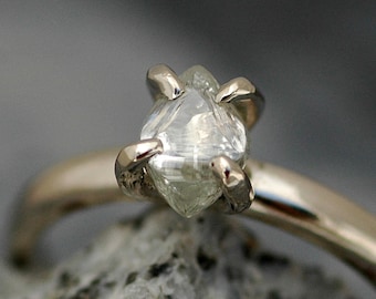 Transparent Raw Rough Diamond on Recycled Gold Band- Custom Made Engagement Ring