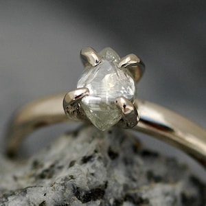 Transparent Raw Rough Diamond on Recycled Gold Band Custom Made Engagement Ring Handmade image 1