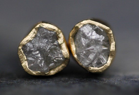 Rough Diamond Earrings- Bezel Post Earrings Raw Uncut Diamonds- Made to order Handmade