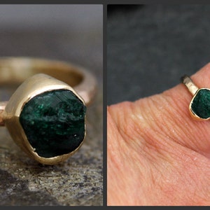 Rough Emerald Ring in 14k Gold Custom Made in Rose, Yellow, or White Gold image 4