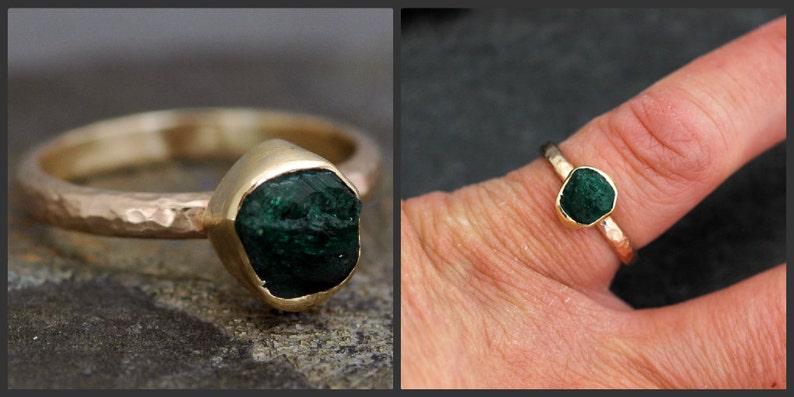 Rough Emerald Ring in 14k Gold Custom Made in Rose, Yellow, or White Gold image 4