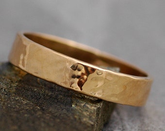 Gold Wedding Band- Recycled Gold, Water Hammered Finish in Recycled 14k, or 18k White, Yellow, or Rose Gold