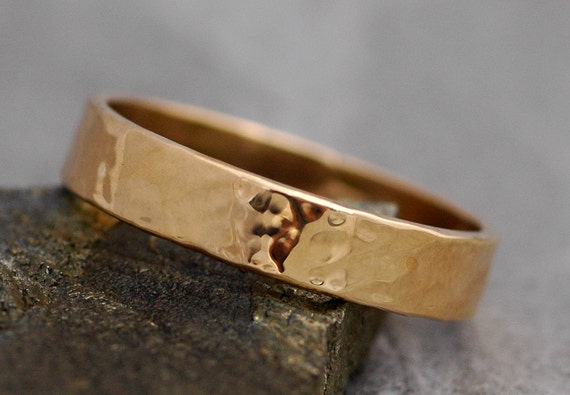 Gold Wedding Band- Recycled Gold, Water Hammered Finish in Recycled 14k, or 18k White, Yellow, or Rose Gold