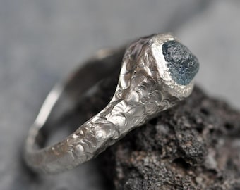 Uncut Montana Teal Blue Sapphire in Recycled Sterling SilverRing- Ready to Ship Size 7.25