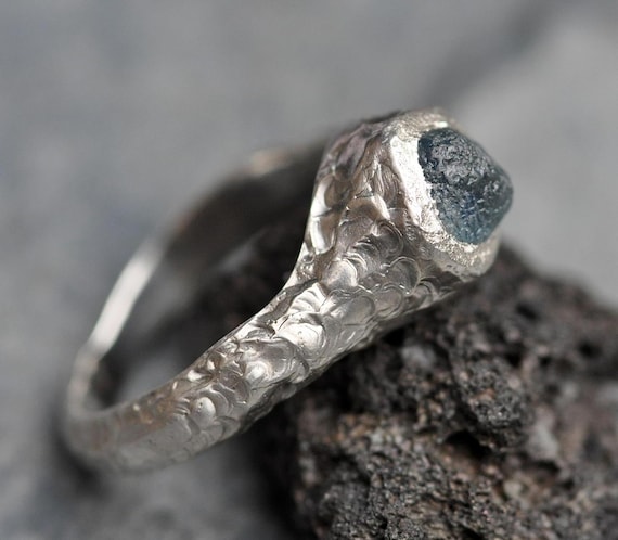 Uncut Montana Teal Blue Sapphire in Recycled Sterling SilverRing- Ready to Ship Size 7.25