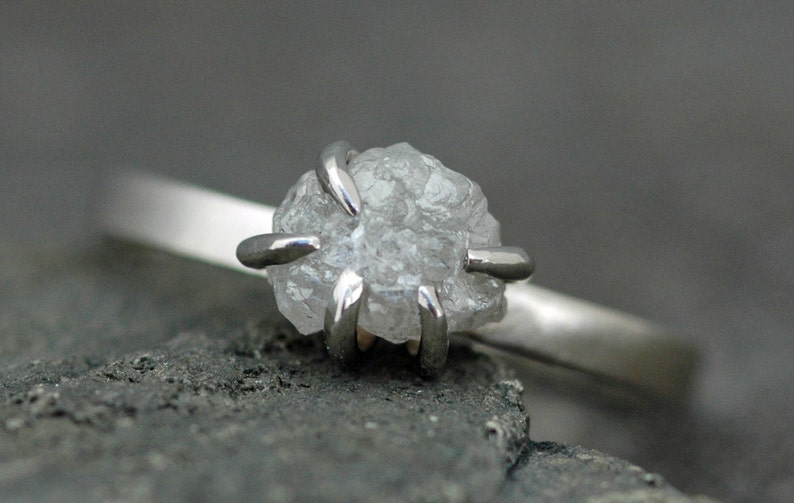 Prong-set Rough Large Diamond Engagement Ring and Wedding Band - Etsy