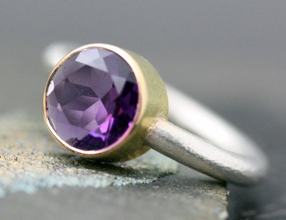 Amethyst in Gold and  Silver Ring Handmade