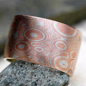 Mokume Gane Wide Band Ring in Argentium Silver and Copper Made to Order Wedding Ring image 3