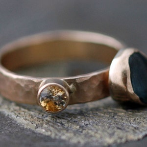 Custom 14k Gold Stacking Birthstone Ring- Rough and Cut Gemstones Handmade