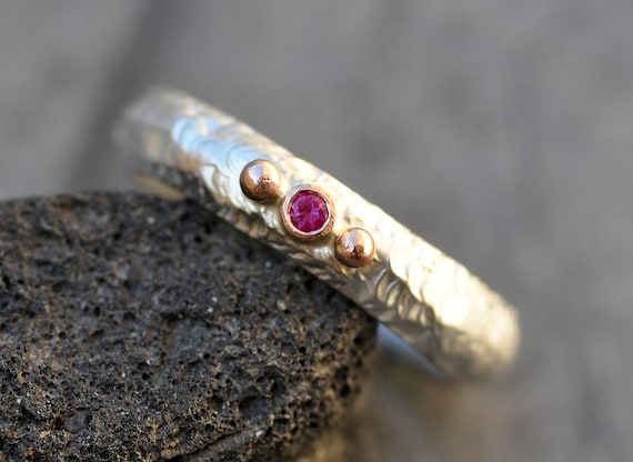 Greenland Ruby Sterling Silver 14k Rose Gold Ring  Handmade Jewelry Size 7.5