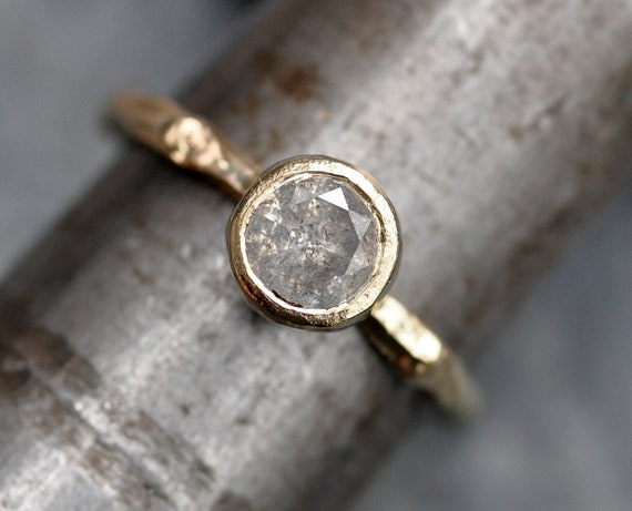 1 Carat Salt and Pepper Diamond in Yellow Gold Twig Ring- Ready to Ship Size 7