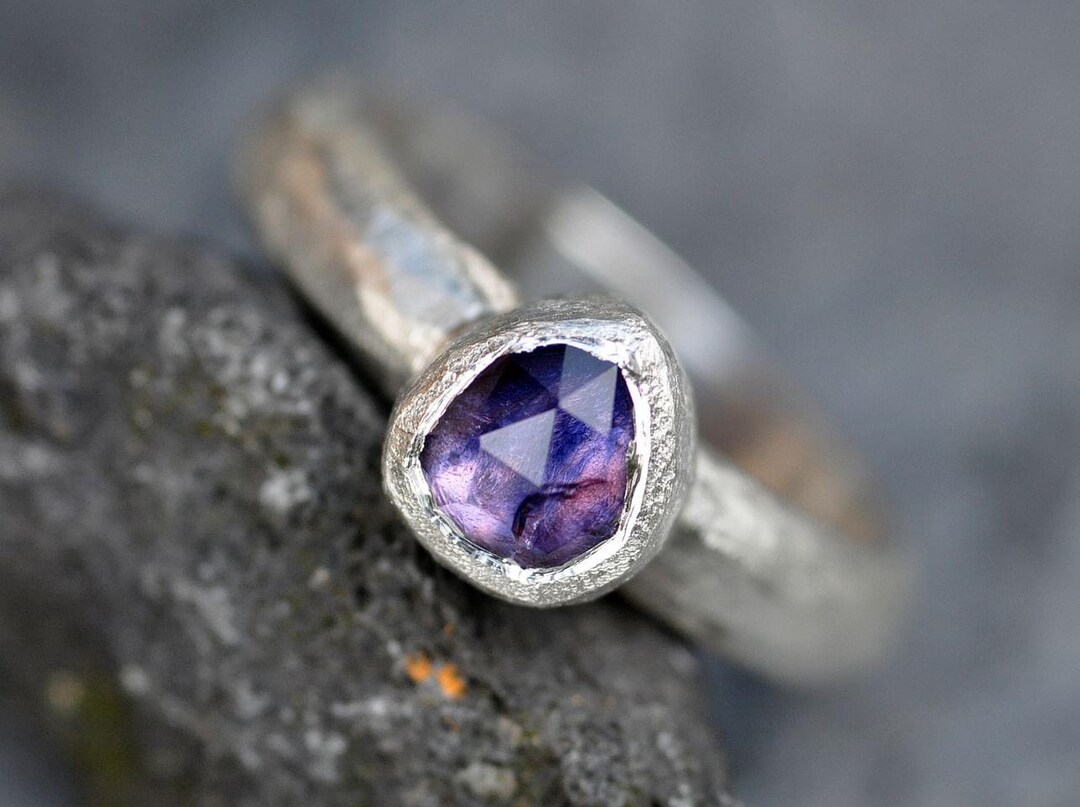 Winza Bicolor Sapphire in Sterling Silver or White Yellow Rose Gold Ring-  Custom Made to Order Handmade