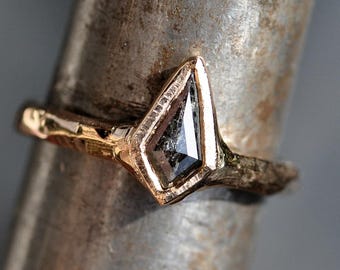 Salt and Pepper Kite Geometric Cut Diamond in Recycled 14k Gold Ring- Ready to Ship Size 8