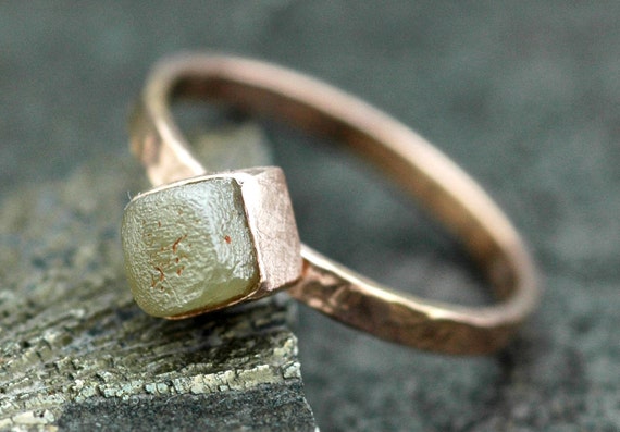 Raw Diamond in Rose Gold Ring Handmade