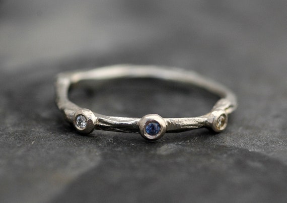 Montana Yogo Sapphire, Diamond and 14k Gold Branch Ring- Twig Band, Custom Made Wedding or Engagement Ring in Yellow, White, or Rose Gold