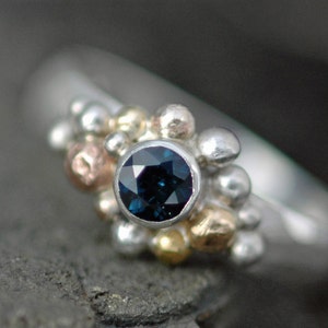 Blue Sapphire in Sterling Silver, Rose Gold, and Yellow Gold Ring- Custom Made Handmade