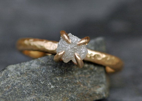 Conflict Free Raw Rough Large Diamond Engagement Ring in Recycled 18k  Gold- Size C Diamonds Handmade