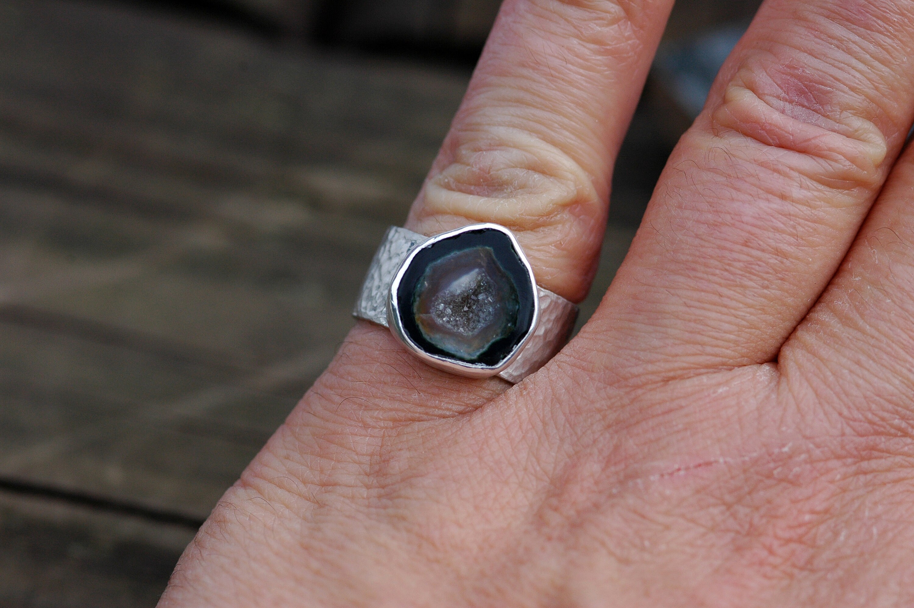 Geode and Sterling Silver Ring- Ready to Ship Band, Fits Size 7- 7 1/4 ...