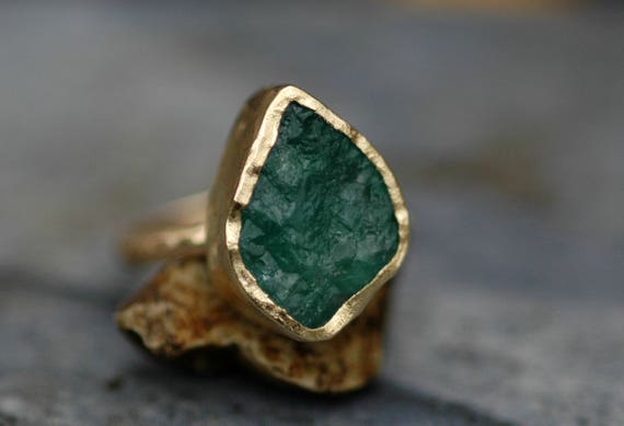 Rough Emerald in 18k Gold Ring- Custom Made