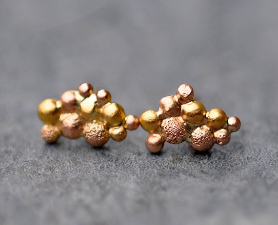 Orb Cluster Rose and Yellow Gold Post Earrings- Ready to Ship