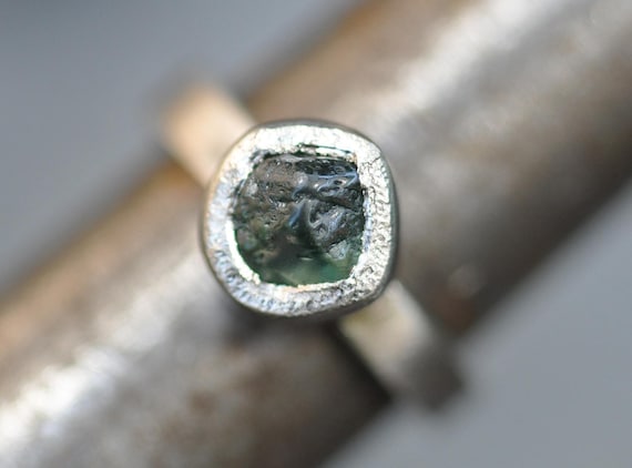 Raw Montana Sapphire Rough Uncut on 14k White Rose or Yellow Recycled Gold Ring- Made to Order Handmade