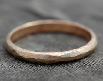 Faceted Textured Gold Stacking Ring- 14k Recycled White, Yellow, or Rose Gold Handmade