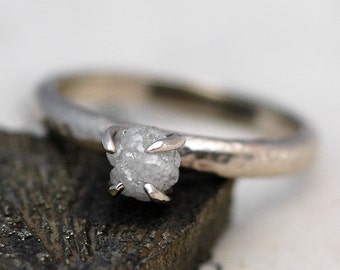 Conflict Free Rough Diamond Engagement Ring in Recycled 18k  Gold- One Carat Size C Diamonds Handmade