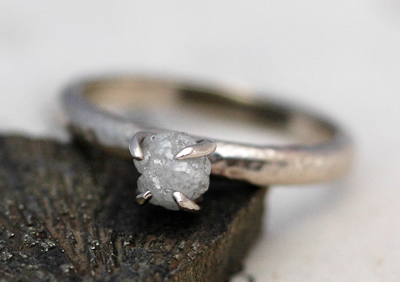 Conflict Free Rough Diamond Engagement Ring in Recycled 18k  Gold- One Carat Size C Diamonds