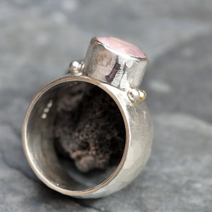 Pink Rose Quartz in Wide Band Sterling Silver Yellow Gold, Ring Ready to Ship Size 7.5 Handmade image 4