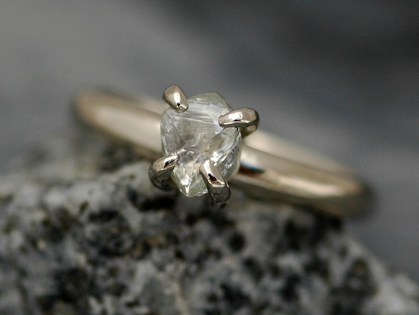 Certified Ocean Sourced Rough Diamond on Recycled Gold Band Custom Made Engagement Ring Handmade