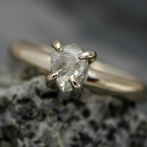 Transparent Raw Rough Diamond on Recycled Gold Band Custom Made Engagement Ring Handmade image 3