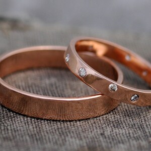 Recycled Gold Wedding Bands 14k Gold Custom Made His and Hers Wedding Rings with Flush Set Diamonds Handmade image 3