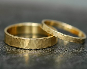 18k Gold Wedding Bands with Hammered Finish- Custom Made