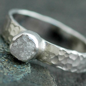 Rough Diamond Ring in Hammered Sterling Silver Handmade image 1