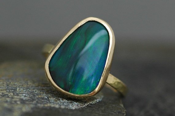 Black Opal in Recycled 18k Yellow Gold Ring- Made to Order