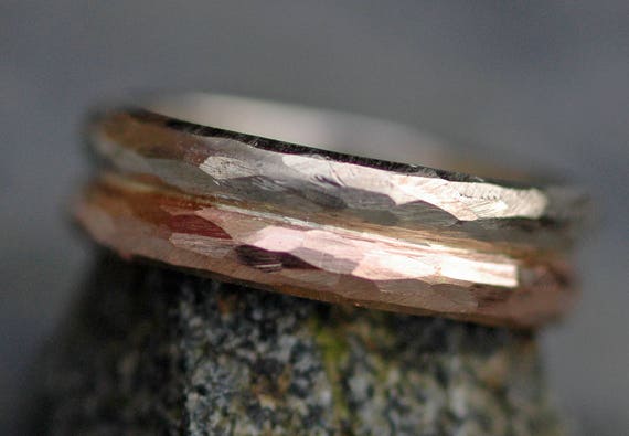 White Gold and Rose Gold Band- Recycled Mixed Gold Wedding Ring Made to Order Handmade